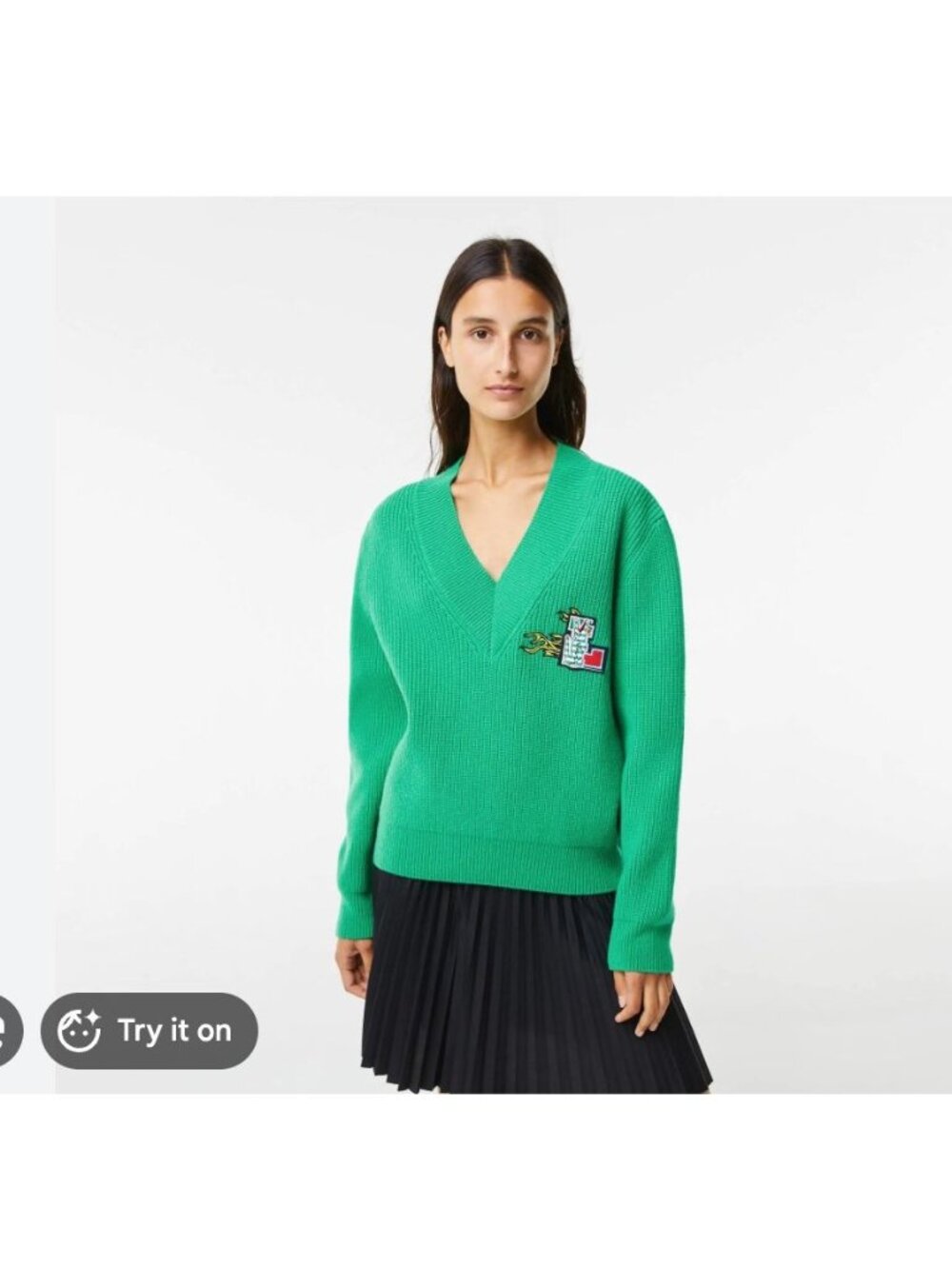 Lacoste comic badge v-neck wool sweater